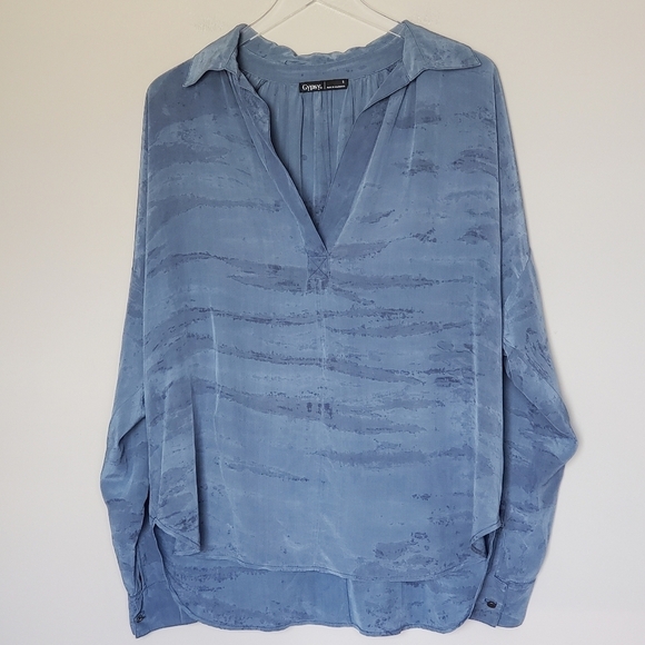 Gypsy 05 100% Silk Boho Tie Dye Tunic Top Blue Oversized Lagenlook Size Small - Picture 2 of 12